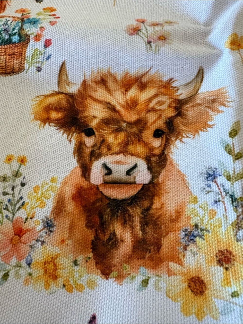 PEDAY NWT Farmhouse Highland Cow Table Runner  13”x 60”- White & Brown - Picture 3 of 9